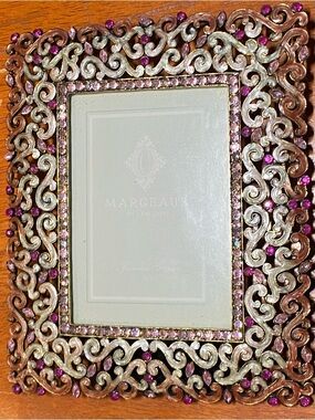 Ornate Pink, Purple and White Enamel Crystal Picture Frame
